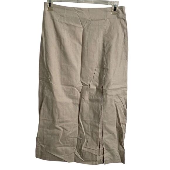 ASOS Womens Linen Blend Midi Pencil Skirt 10 Beige High Slit Old Money Unlined - Picture 1 of 8